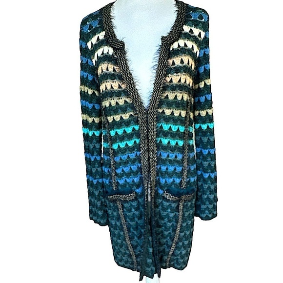 NIC+ZOE Shades of Blue Fish Scale Cardigan Long Sweater Size M / L - Picture 3 of 16